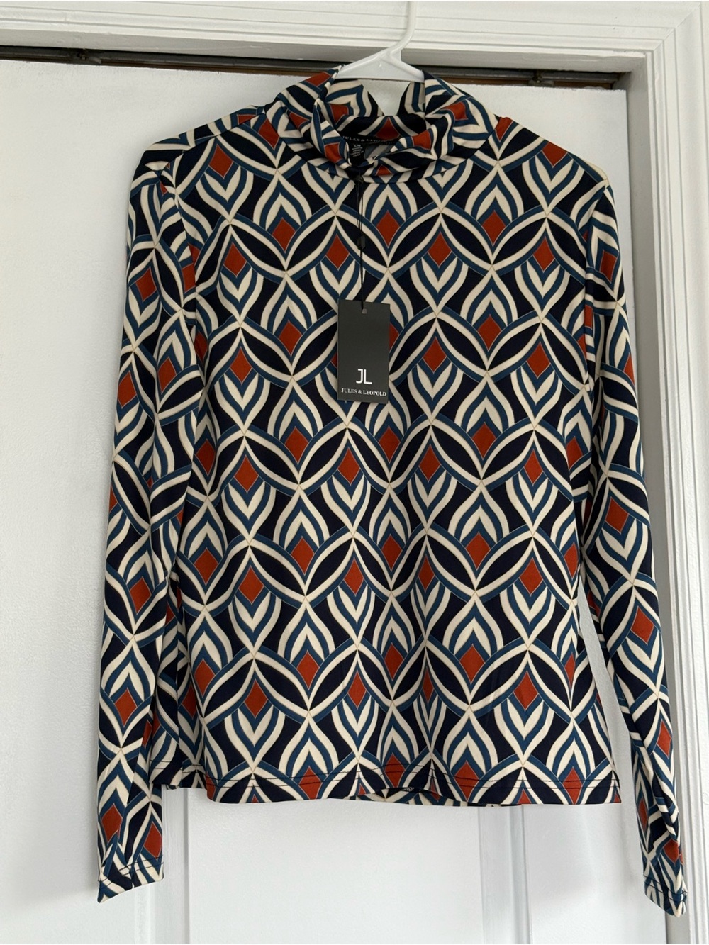 Jules & Leopold Navy, Cream & Rust Geometric Long-Sleeve Turtleneck